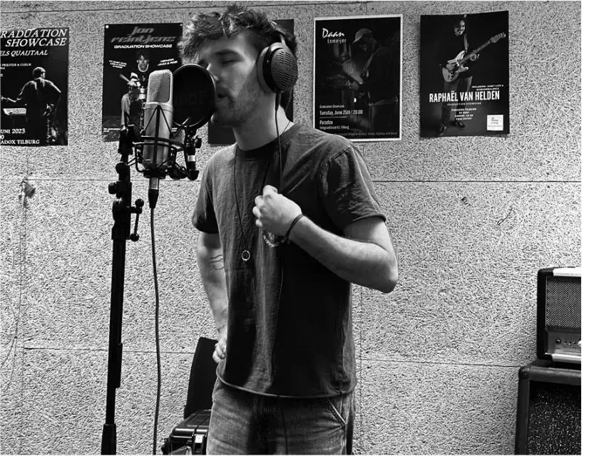 Serban Calugar recording vocals in the studio